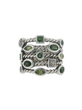 DAVID YURMAN 925 Silver Confetti Peridot & Green Tourmaline Diamond Cable Ring